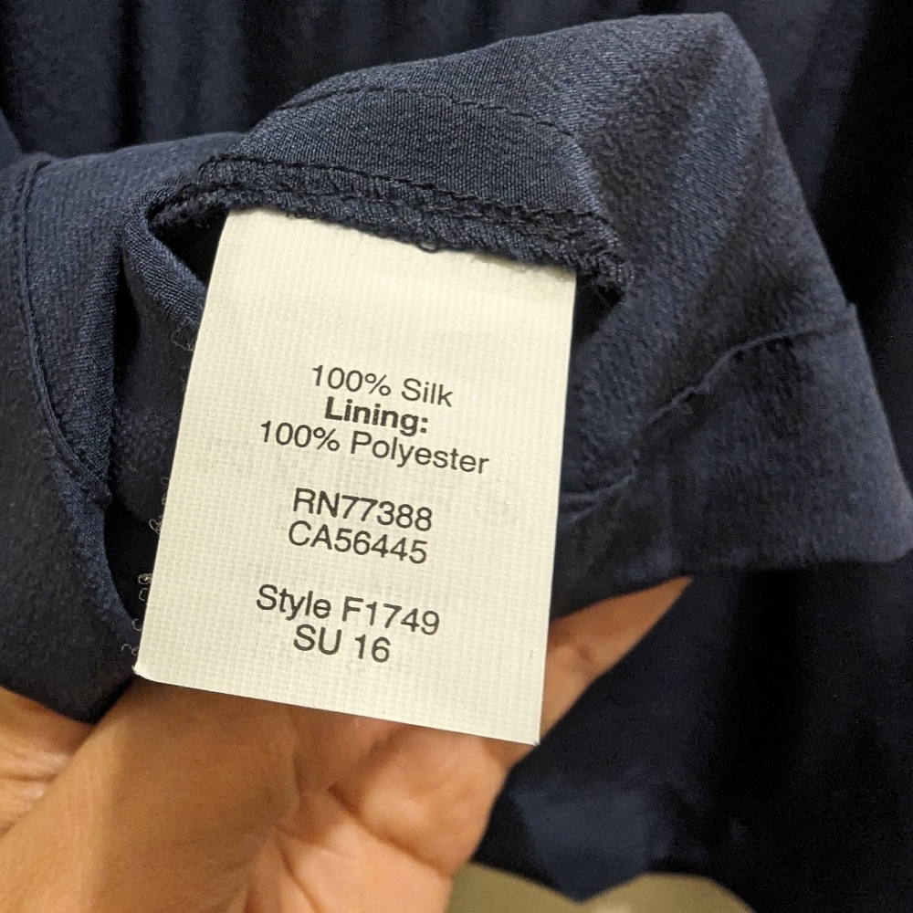 Madewell Silk Lookout Bow-Back Cutout Top Navy Blue Sleeveless Round Neck- L - Picture 9 of 12